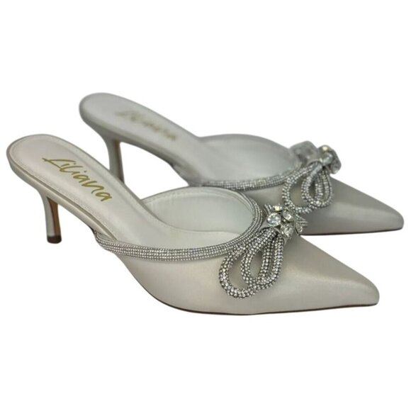 LILIANA / Romantiq 1 / Elegant / Satin /  Pointed-Toe Heels / With Rhinestone Bo - Picture 1 of 8